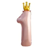 Цифра 1 (36''/91см) Золотая корона, Розовая 1 шт._1