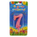 Свеча "7" Овал, Розовый с блестками (7см) 1 шт._1