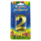 Свеча "2" Грани, Золото (7см) 1 шт._1