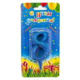 Свеча "8" Овал, Синий с блестками (7см) 1 шт._1