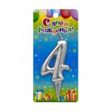 Свеча "4" Серебряная (5,8*12см) 1 шт._1