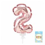 Мини-цифра 2 (7"/17,5см) Розовое золото, Трубочка держатель 1 шт._1