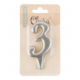 Свеча "3" Овал Серебро (7см) 1 шт._1