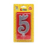 Свеча "5" Серебряный глиттер 1 шт._1