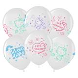 С Днем Рождения (12''/30см) Hello Kitty, Белый /Прозрачный Кристалл 25 шт._1