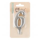 Свеча "6" Овал, Серебро (7см) 1 шт._1