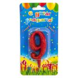 Свеча "9" Овал, Красный с блестками (8см) 1 шт._1