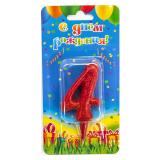 Свеча "4" Овал, Красный с блестками (8см) 1 шт._1