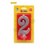 Свеча "2" Серебряный глиттер (малая) 1 шт._1