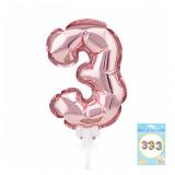 Мини-цифра 3 (7"/17,5см) Розовое золото, Трубочка держатель 1 шт._1