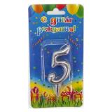 Свеча "5" Овал Серебро (7см) 1 шт._1