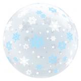 Сфера 3D (18''/46см) Deco Bubble, Бело-синие снежинки, Прозрачный 1 шт._1