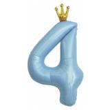 Цифра 4 (40''/102см) Золотая корона, Голубая 1 шт._1