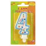 Свеча "4" Синий горошек 1 шт._1
