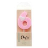 Свеча "6" Белое сердечко, Розовый (4см) 1 шт._1
