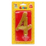 Свеча "4" Золото глиттер (большая) 1 шт._1