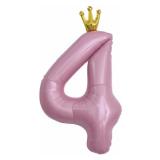 Цифра 4 (40''/102см) Золотая корона, Розовая 1 шт._1