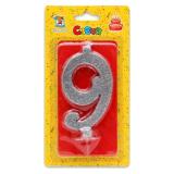 Свеча "9" Серебро глиттер 1 шт._1