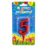 Свеча "5" Овал, Красный с блестками (8см) 1 шт._1