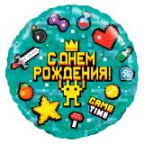 Круг (18''/46см) С Днем Рождения! Пиксели, Game Time 1 шт._1