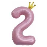 Цифра 2 (40''/102см) Золотая корона, Розовая 1 шт._1