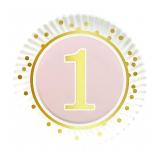 Тарелки "Золотая цифра 1" на розовом (18см) 6 шт._1