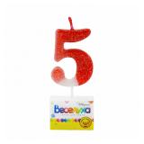 Свеча "5" Разноцвет с глиттером (4,5см) 1 шт._1