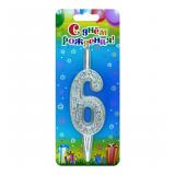 Свеча "6" Изящный узор, Серебро (10см) 1 шт._1