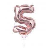 Мини-цифра 5 (7"/17,5см) Розовое золото, Трубочка держатель 1 шт._1