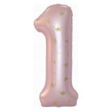 Цифра "1" (34''/86см) Золотые короны, Розовая 1 шт._1