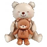 Фигура 3D (37"/94см) Сидячий мишка с медвежонком, Сатин 1 шт._1