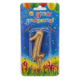 Свеча "1" Овал, Золото с блестками (7см) 1 шт._1