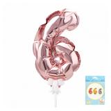 Мини-цифра 6 (7"/17,5см) Розовое золото, Трубочка держатель 1 шт._1
