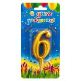 Свеча "6" Овал Золото (7см) 1 шт. _1