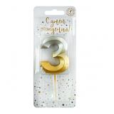 Свеча "3" Золото-Серебро (9,5см) 1 шт._1