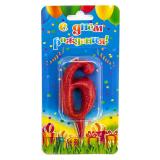 Свеча "6" Овал, Красный с блестками (8см) 1 шт._1