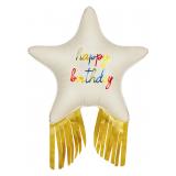 Звезда (38''/97 см) Happy Birthday, Золотой каскад, Кремовый, Сатин, 1 шт._1