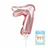 Мини-цифра 7 (7"/17,5см) Розовое золото, Трубочка держатель 1 шт._1