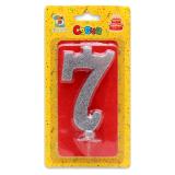 Свеча "7" Серебро глиттер (большая) 1 шт._1
