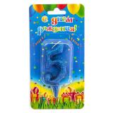 Свеча "5" Овал, Синий с блестками (7см) 1 шт._1