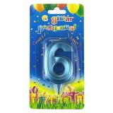 Свеча "6" Грани, Синяя бирюза (7см) 1 шт._1