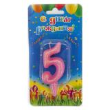 Свеча "5" Овал, Розовый с блестками (7см) 1 шт._1