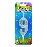 Свеча "9" Изящный узор, Серебро (10см) 1 шт._1