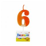 Свеча "6" Разноцвет с глиттером (4,5см) 1 шт._1