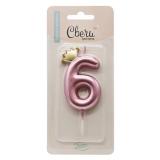 Свеча "6" Золотая корона, Розовый Металлик (7см) 1 шт._1