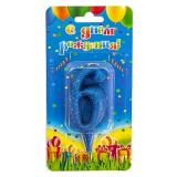 Свеча "6" Овал, Синий с блестками (7см) 1 шт._1
