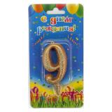 Свеча "9" Овал, Золото с блестками (7см) 1 шт._1