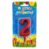 Свеча "2" Овал, Красный с блестками (8см) 1 шт._1