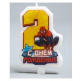 Свеча "2" С Днем Рождения, Человек-Паук 1 шт._1
