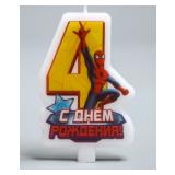 Свеча "4" С Днем Рождения, Человек-Паук 1 шт._1